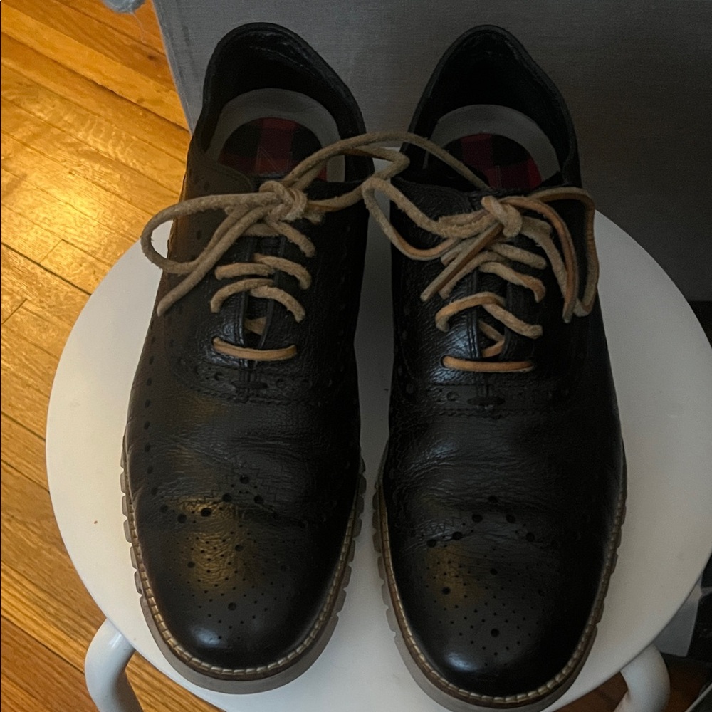 Cole Haan Black Leather Oxfords with Tan Laces